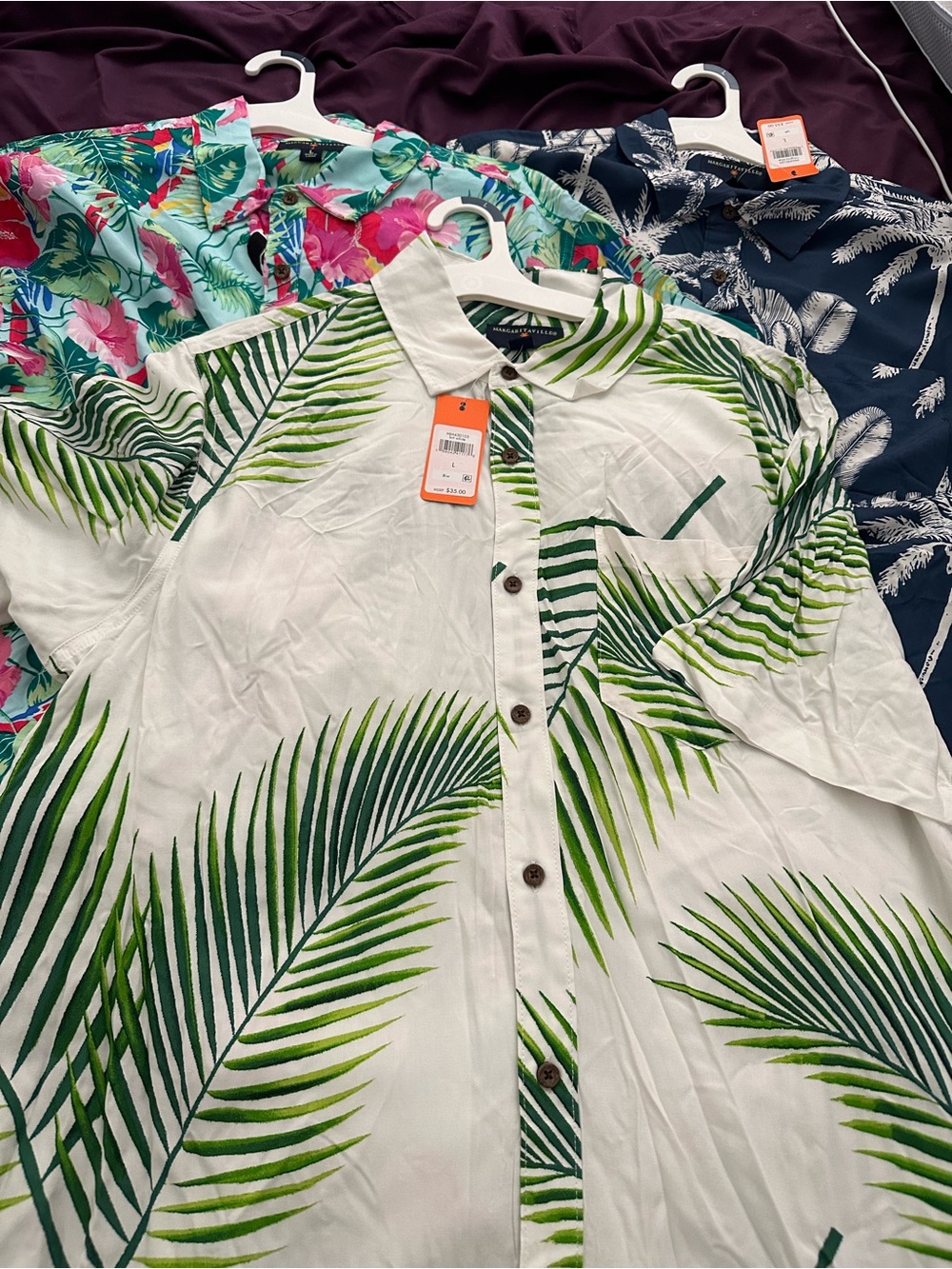 Margaritaville White Shirt with Green Palm Leaf Print and 2 others